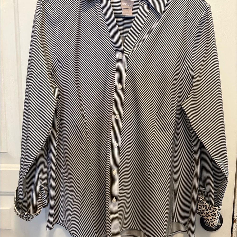 Chico's black and white  Striped Top